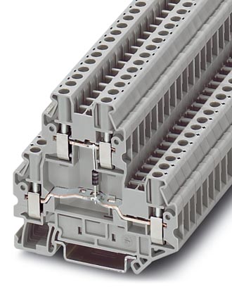 Phoenix Contact Component - Multi-Level Terminal Block; UTTB 2.5-DIO/U-O; 20A; 600V; 2-Level; #26 - #12; Screw Connection; Gray